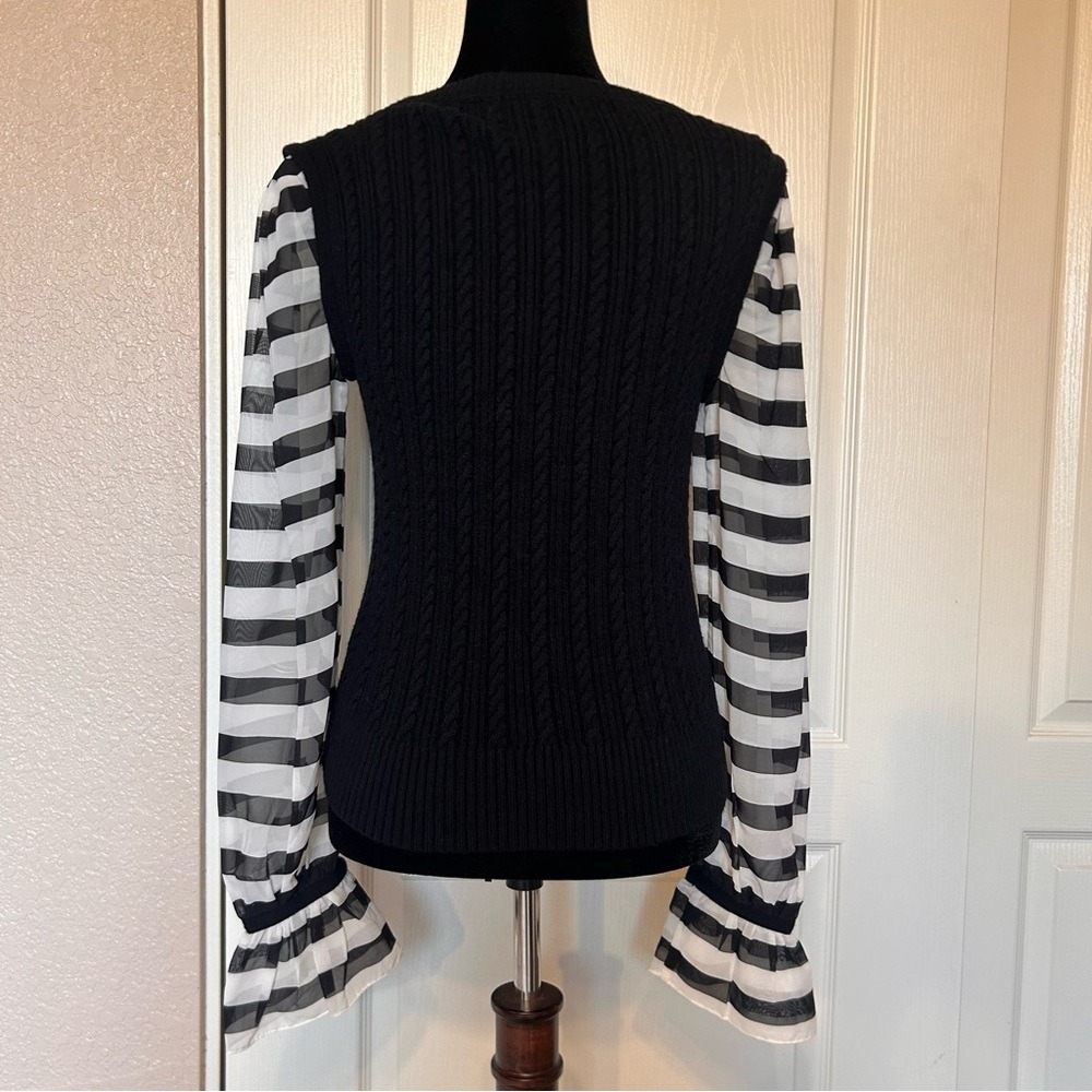 Maeve by Anthropologie Black Cable Knit Sweater with Sheer Sleeves Size Small - Picture 2 of 5